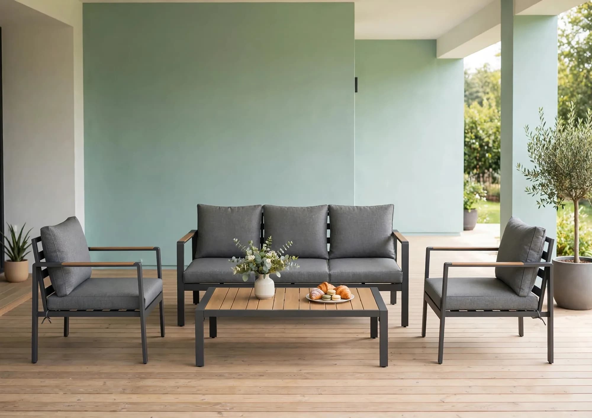 Wooden and metal Sofa, view 2
