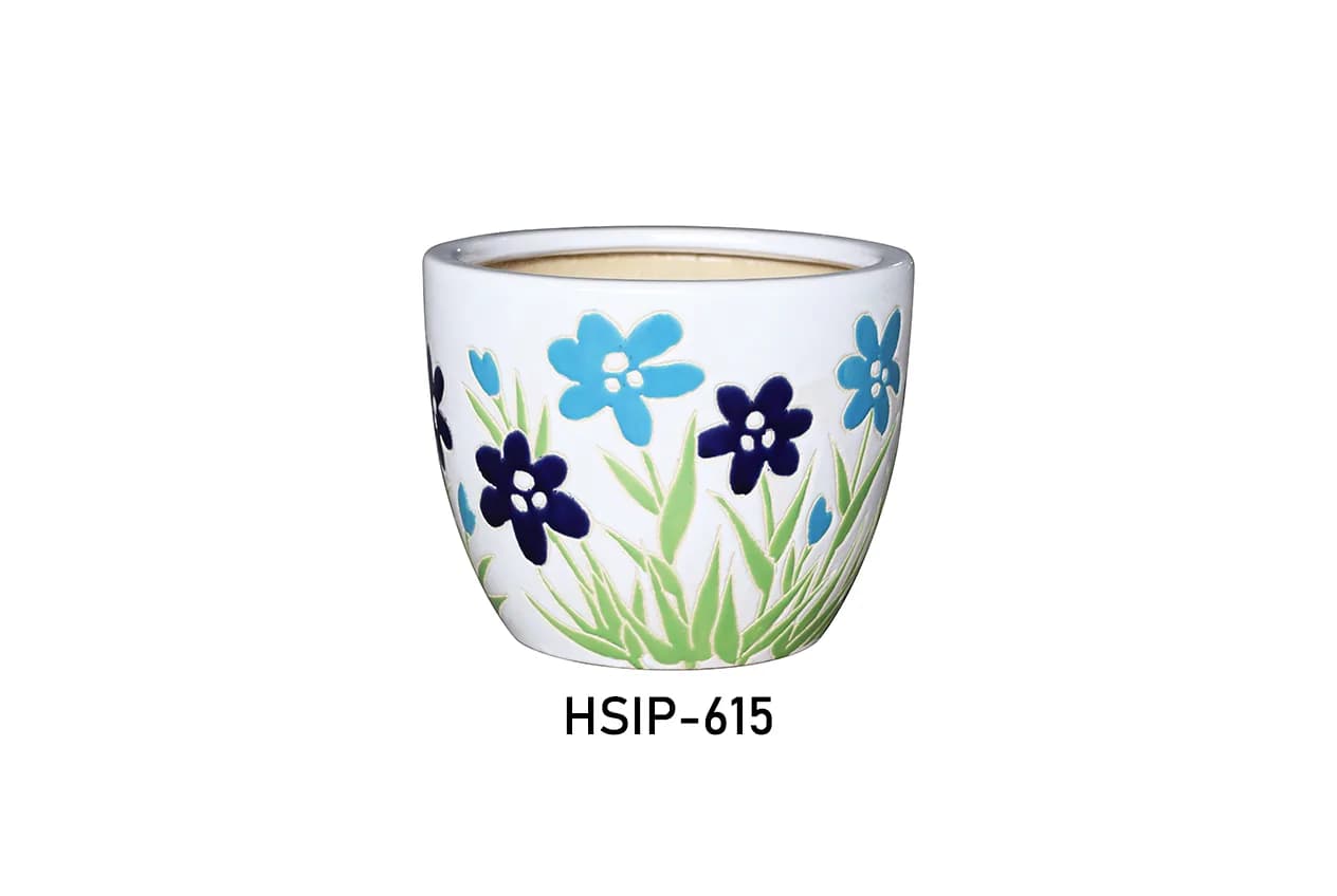 Cyan-dark blue flowers ceramic pottery (HSIP-615) material detail 1